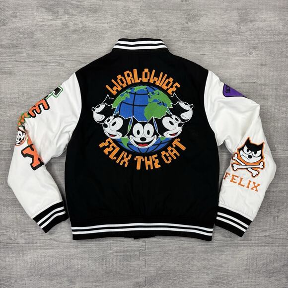 FELIX THE CAT x Universal Studios Bomber Jacket Adult Sz Small Black White EUC - Picture 1 of 14